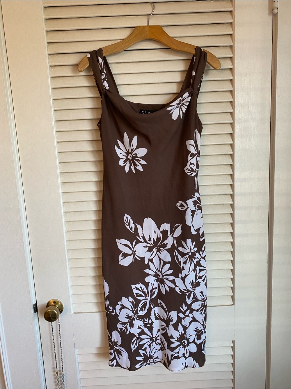 Vintage Brown & White Floral Slip Dress